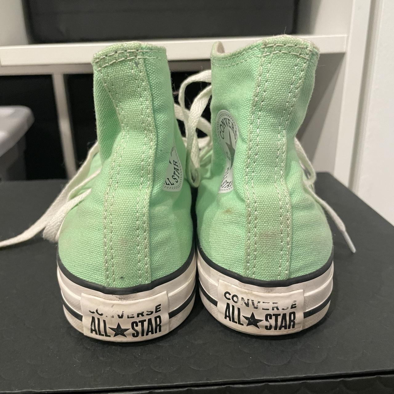 Bright green high top converse // Size women 7 •... - Depop