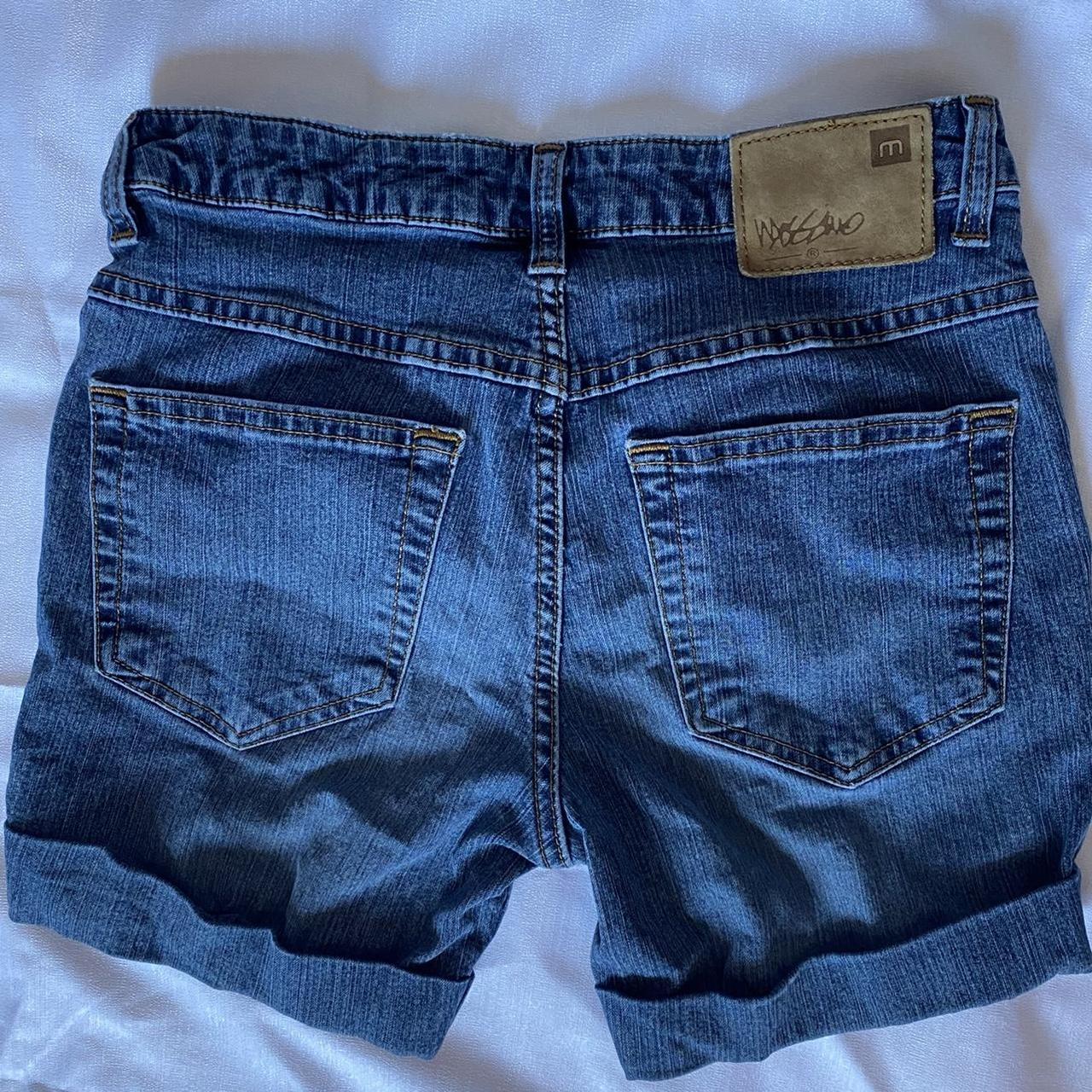 Denim Shorts with brown stitching and brand patch on | Depop