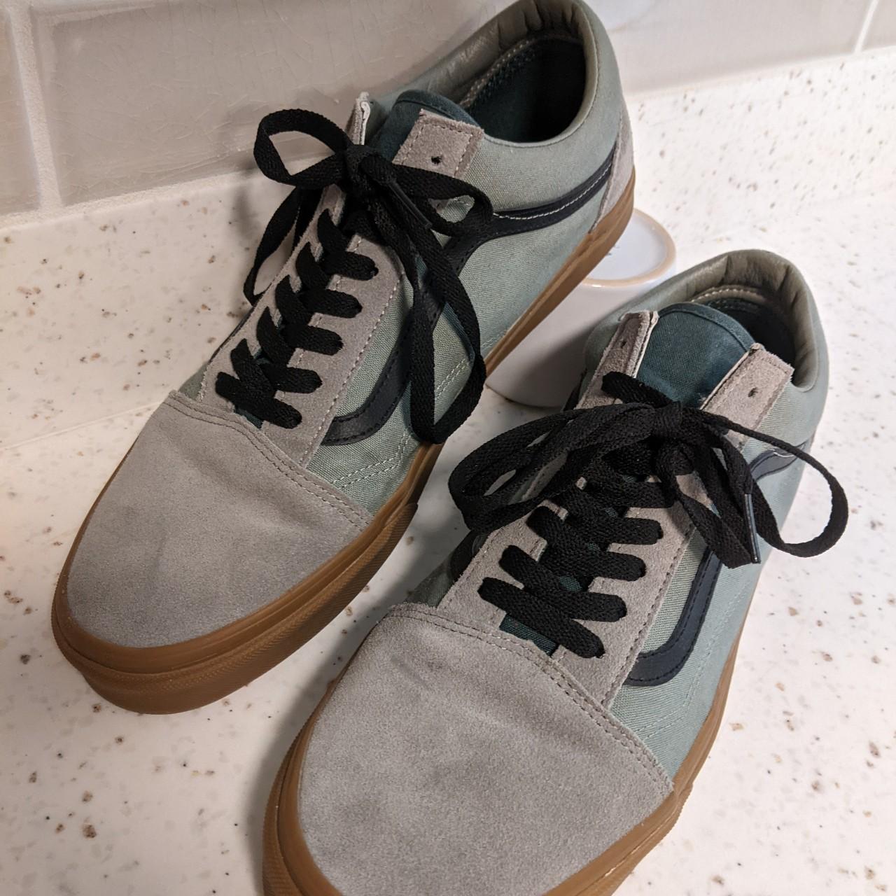 Vans Old Skool - Grey/Green/Gum sole shoes, Size... - Depop