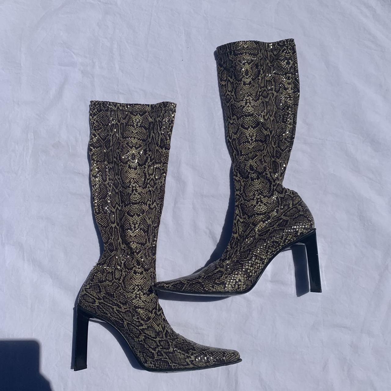 stunning 90s sequined snakeskin boots from bebe... - Depop