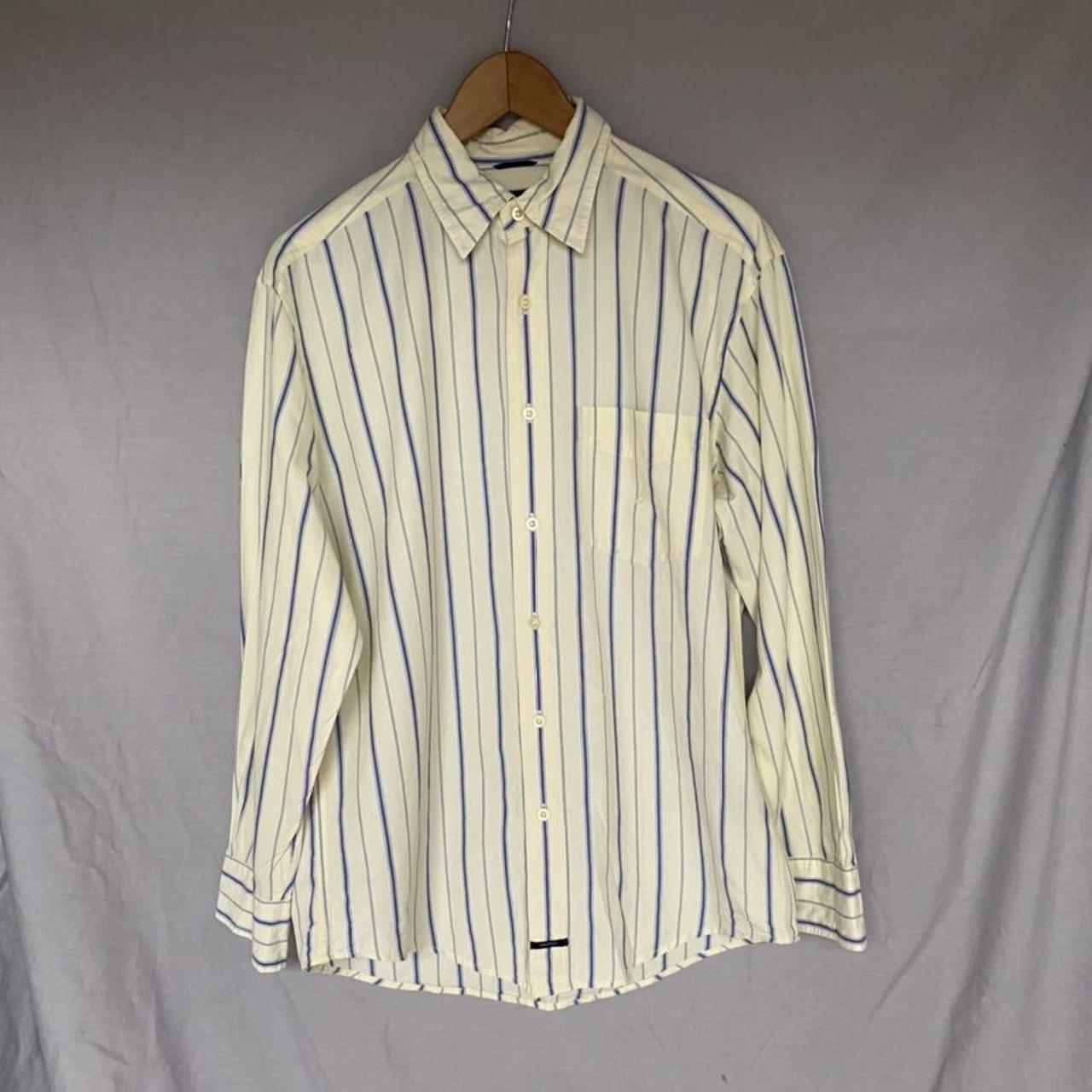 Nautica Men’s Yellow and Blue Stripe Long Sleeved... - Depop