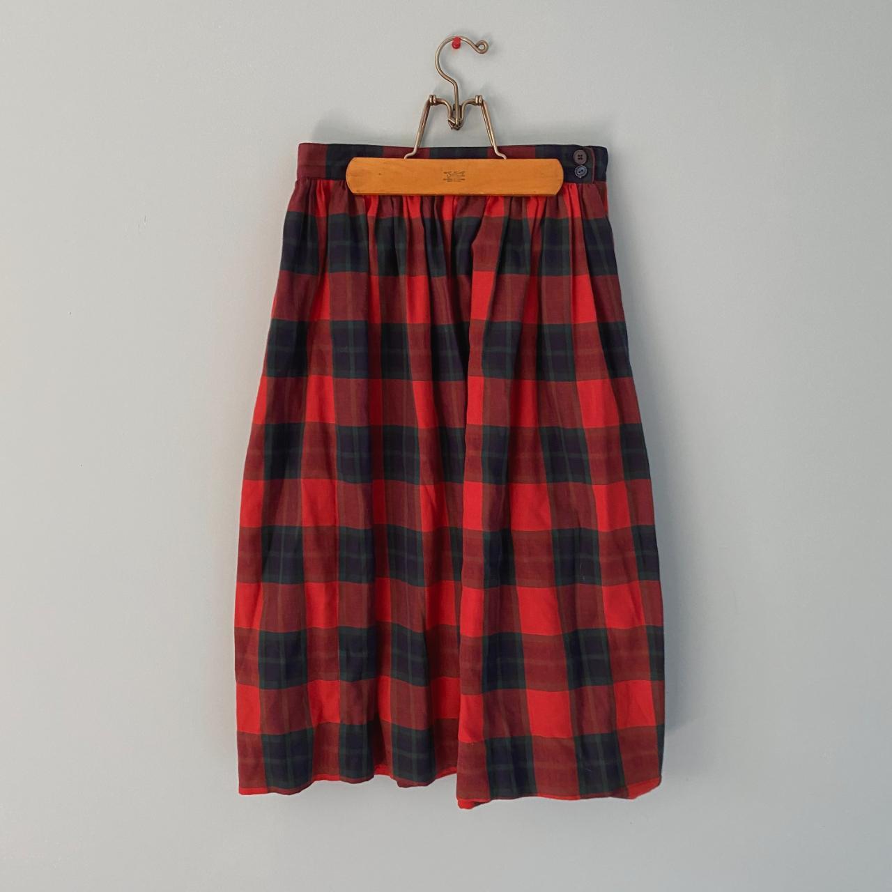 Vintage 1980s Prophecy Red & Blue Tartan Plaid Midi... - Depop