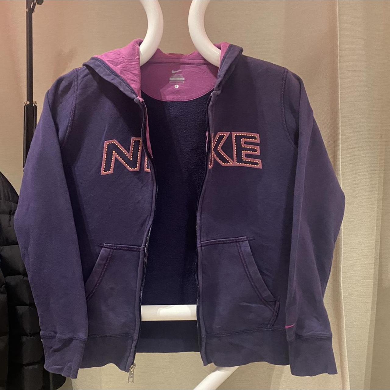 Kids L Nike Pink/Purple Name Spellout zipup hoodie... - Depop