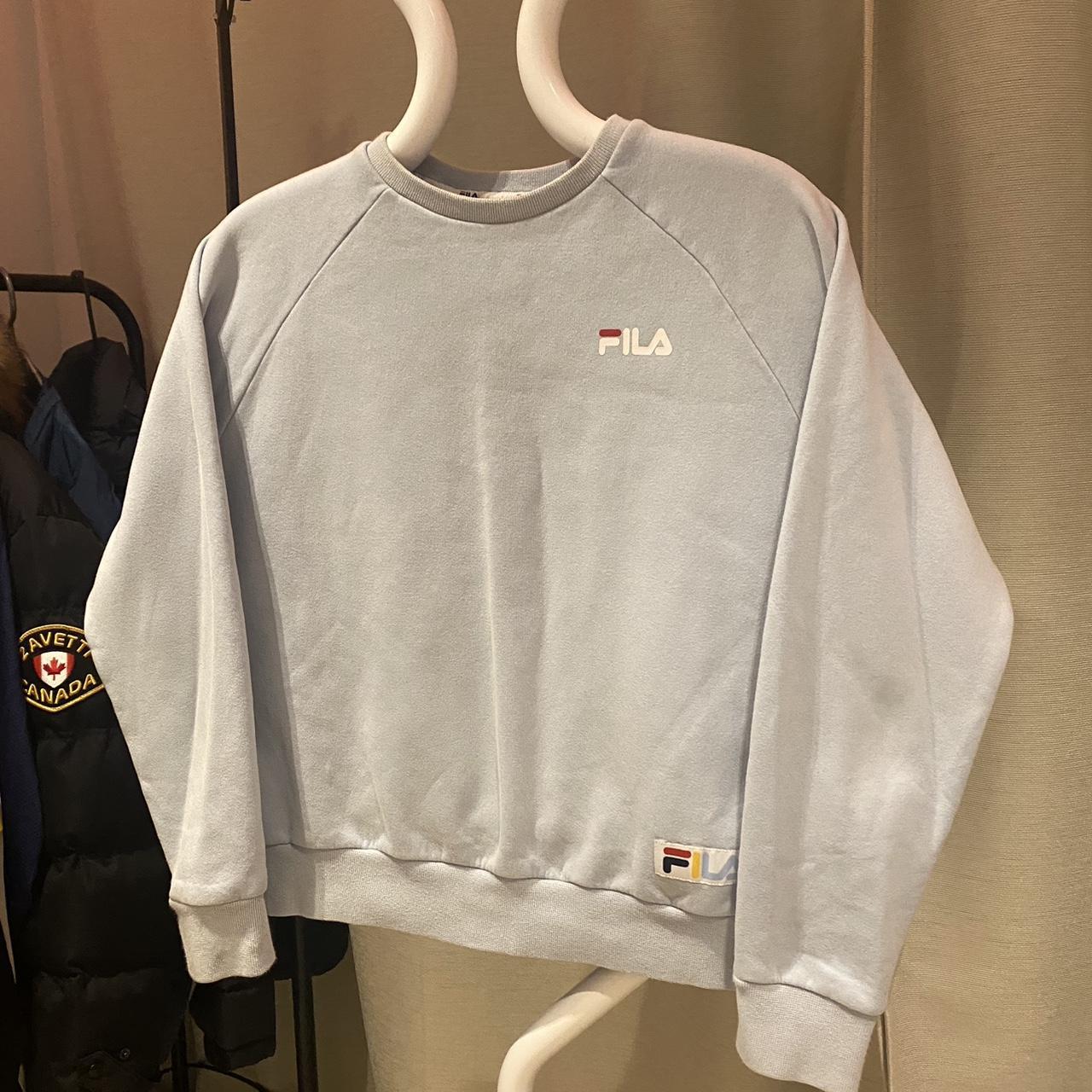 Fila Women's Blue and White Sweatshirt | Depop