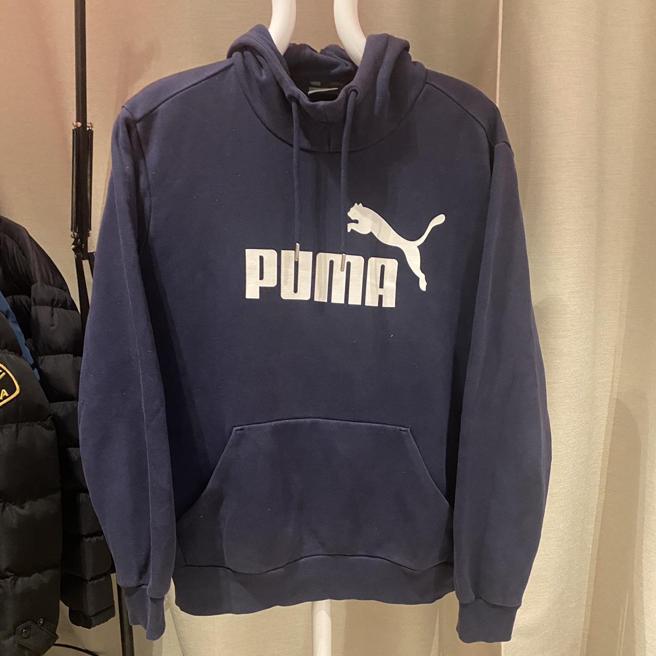 Puma Men's Navy and Blue Hoodie | Depop