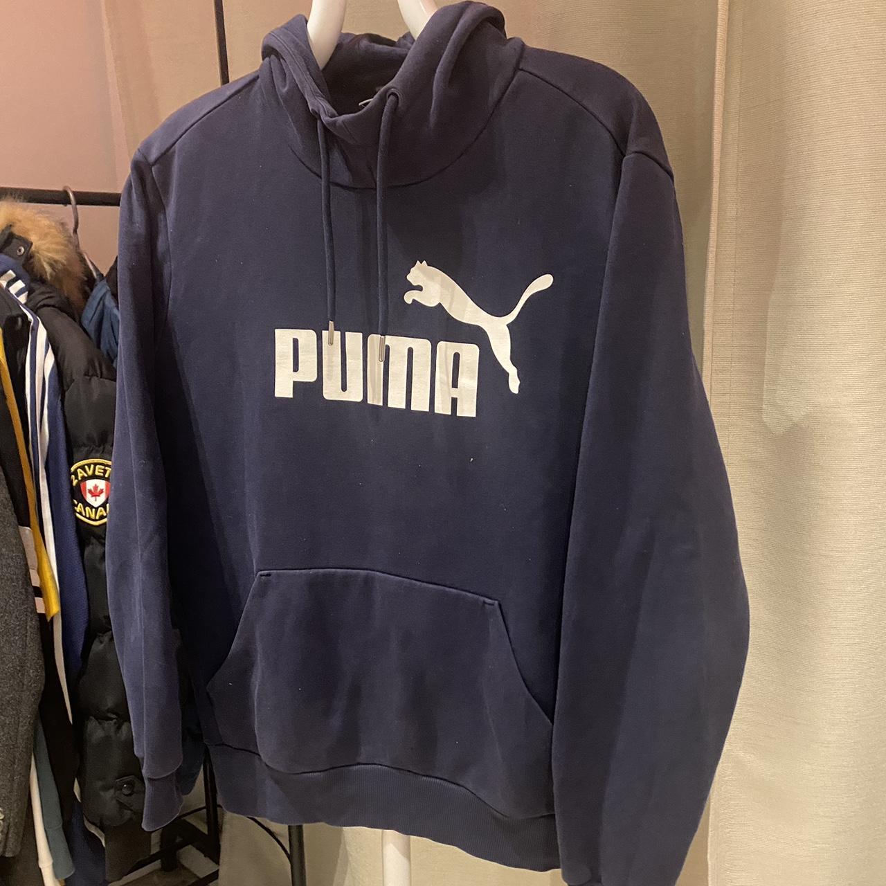 Puma Men's Navy and Blue Hoodie | Depop