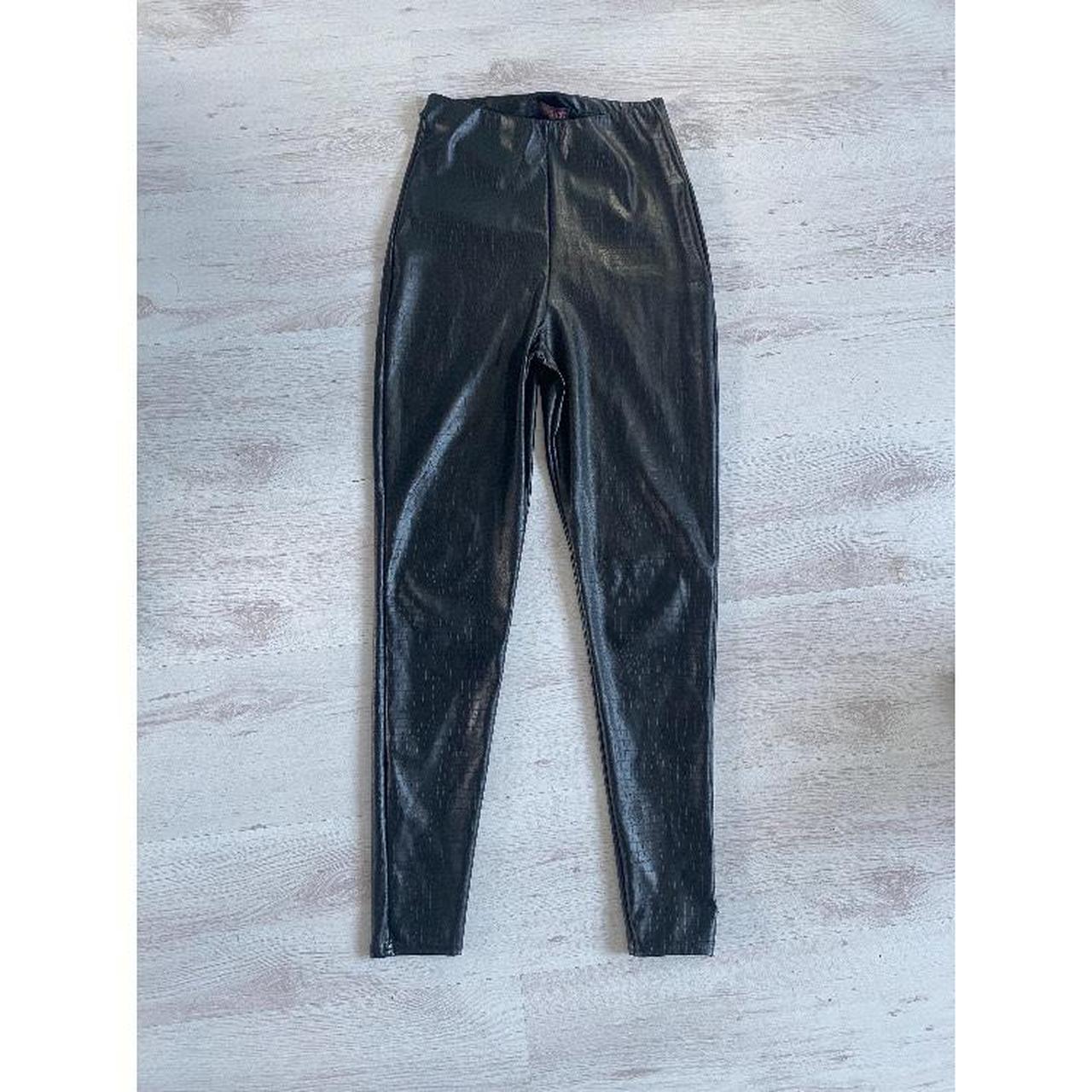 Black faux leather crocodile print leggings size 8... - Depop