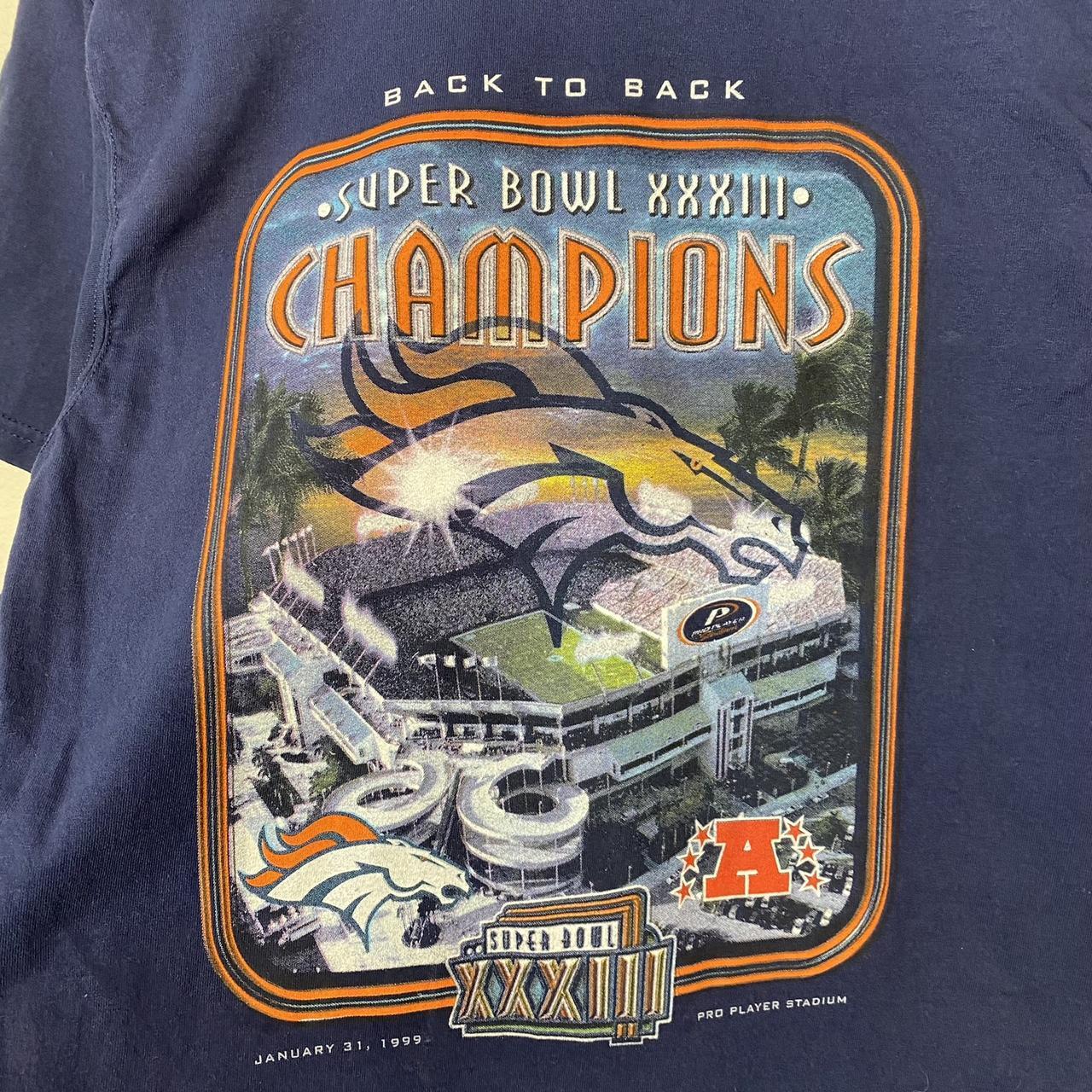 Vintage 1999 NFL Super Bowl 33 Denver Broncos Back to Back Champions T-shirt