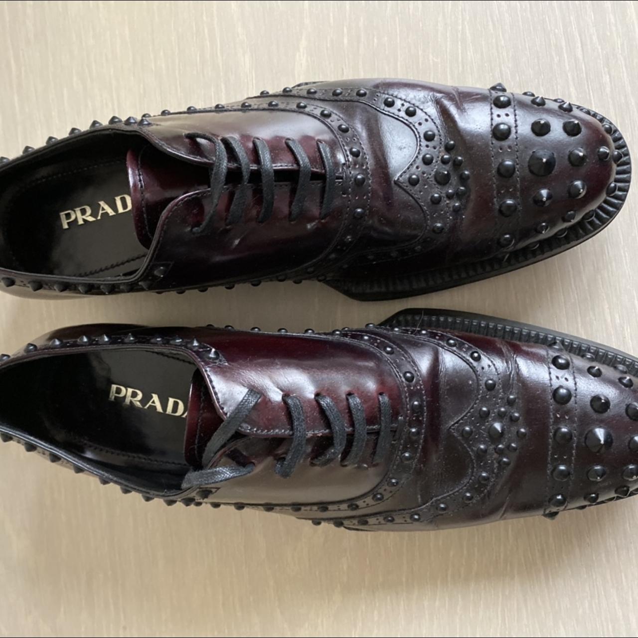 Prada spazzolato leather chunky brogue style shoes. Depop