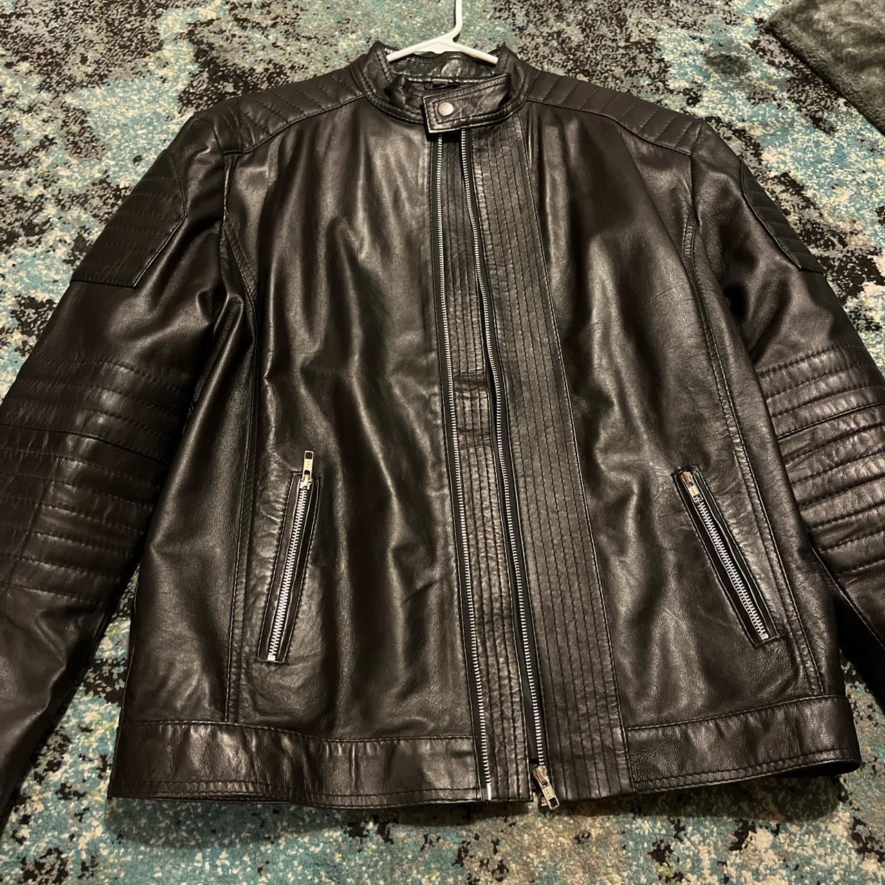 Mens black leather jacket - Depop