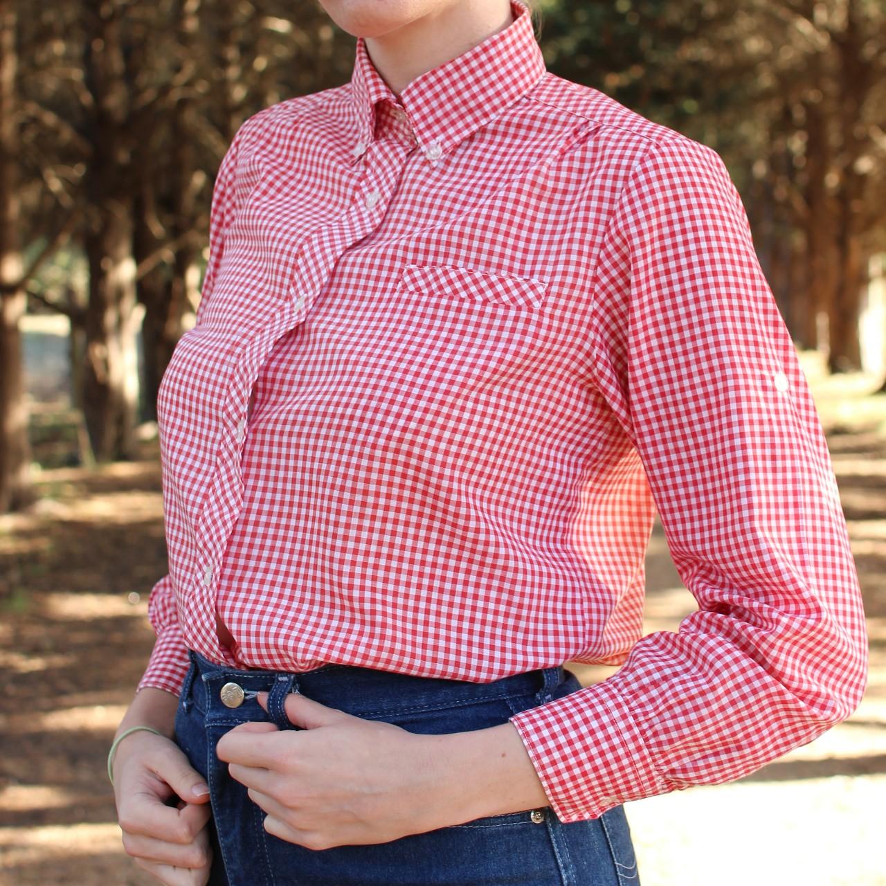 Vintage retro red gingham button up shirt This is... Depop