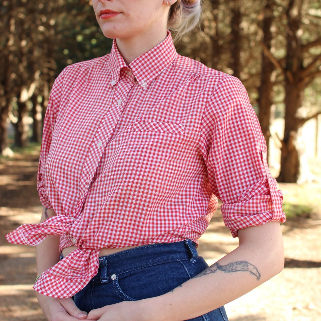 Vintage retro red gingham button up shirt This is... Depop
