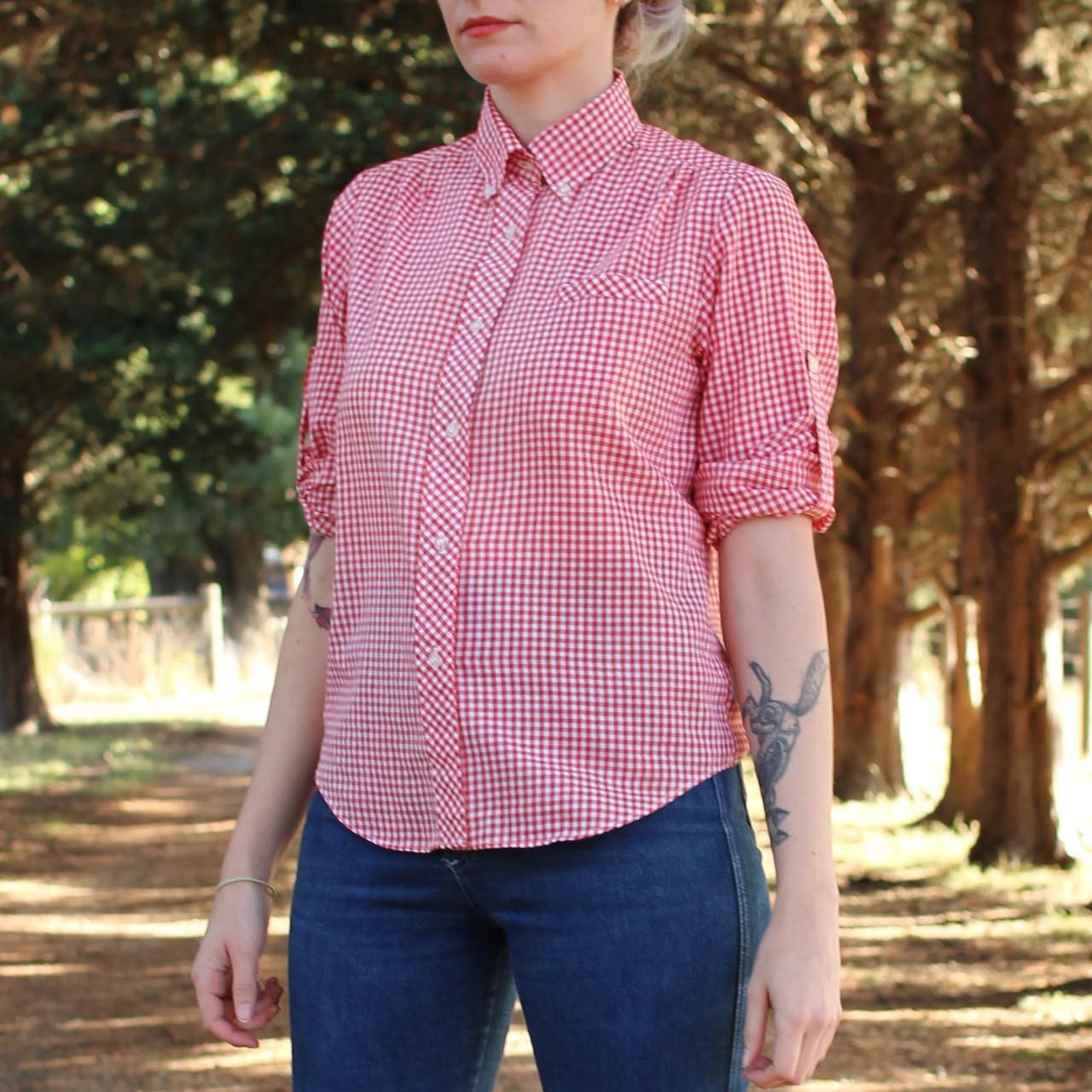 Vintage retro red gingham button up shirt This is... Depop