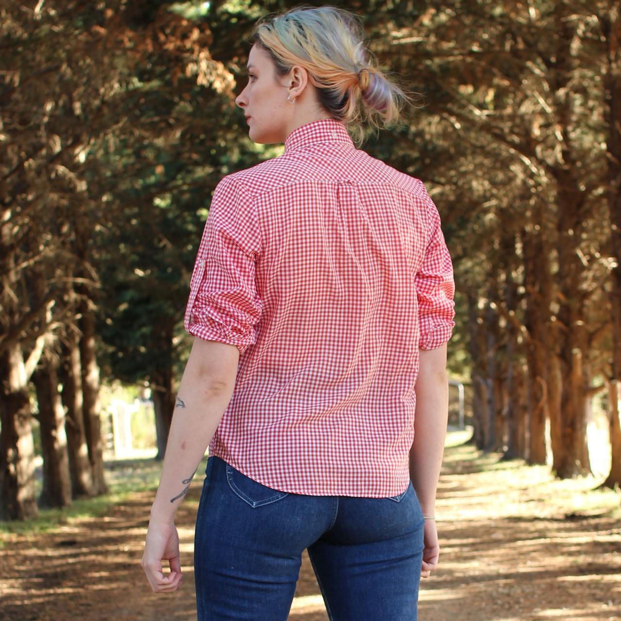 Vintage retro red gingham button up shirt This is... Depop