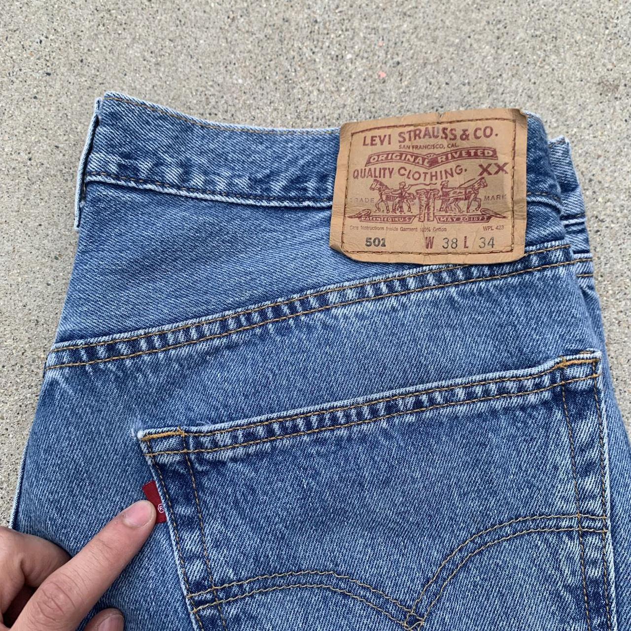 vintage levis 501s 90s light blue wash distressed... - Depop