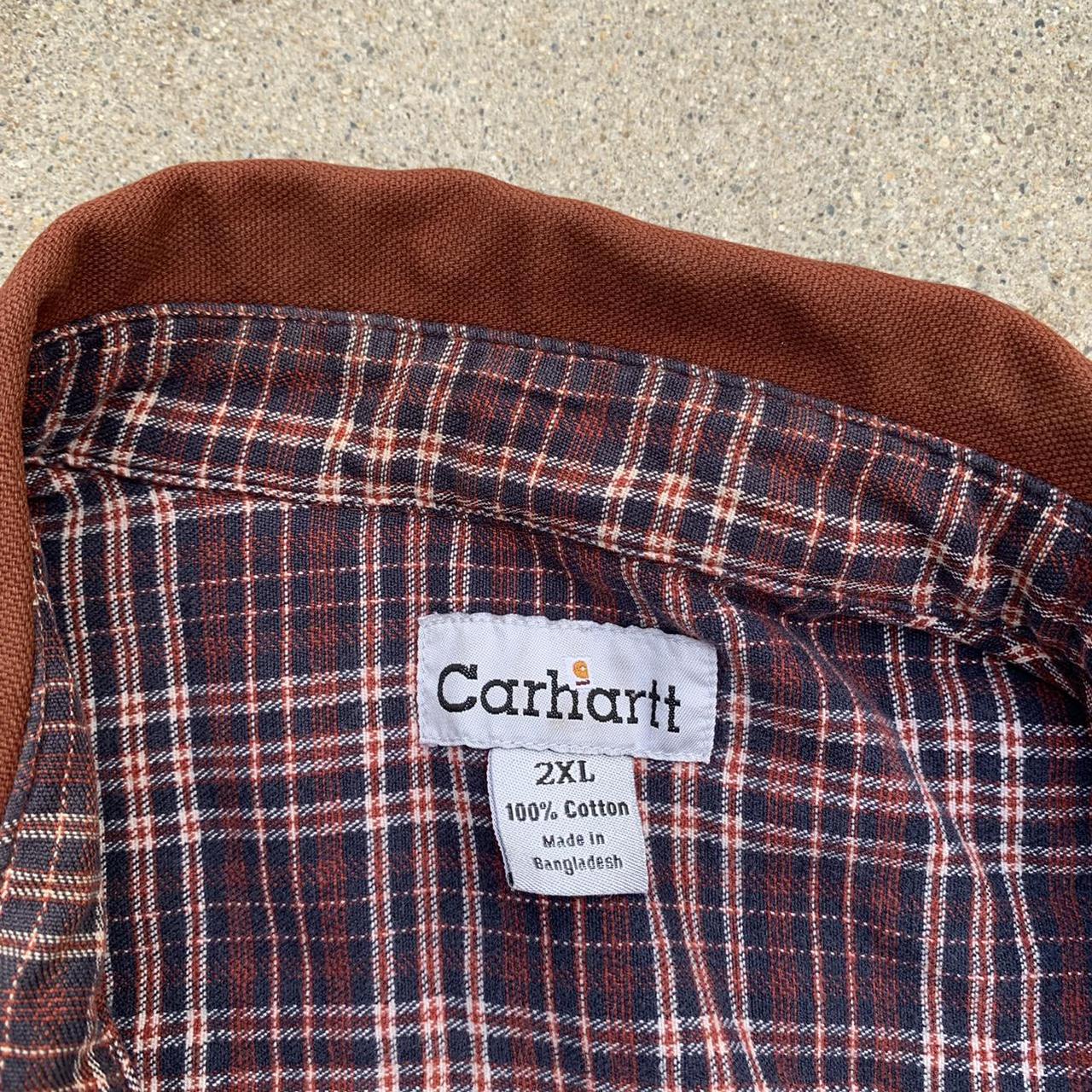 carhartt button up down jean denim jacket pocket... - Depop