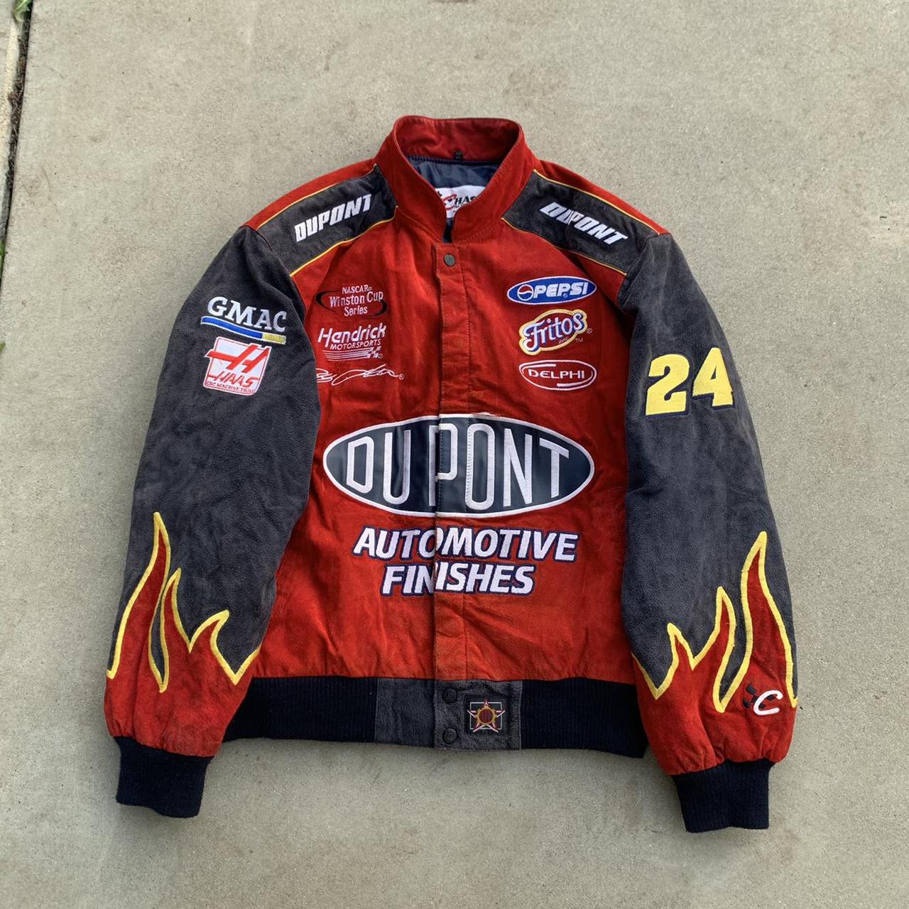 y2k chase authentics racing denim jacket dupont... - Depop