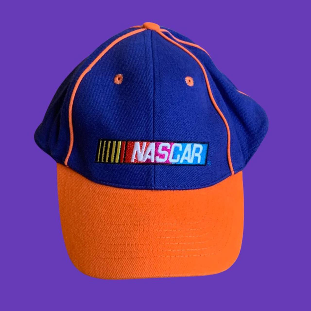 y2k nascar racing snapback hat embroidered striped... - Depop