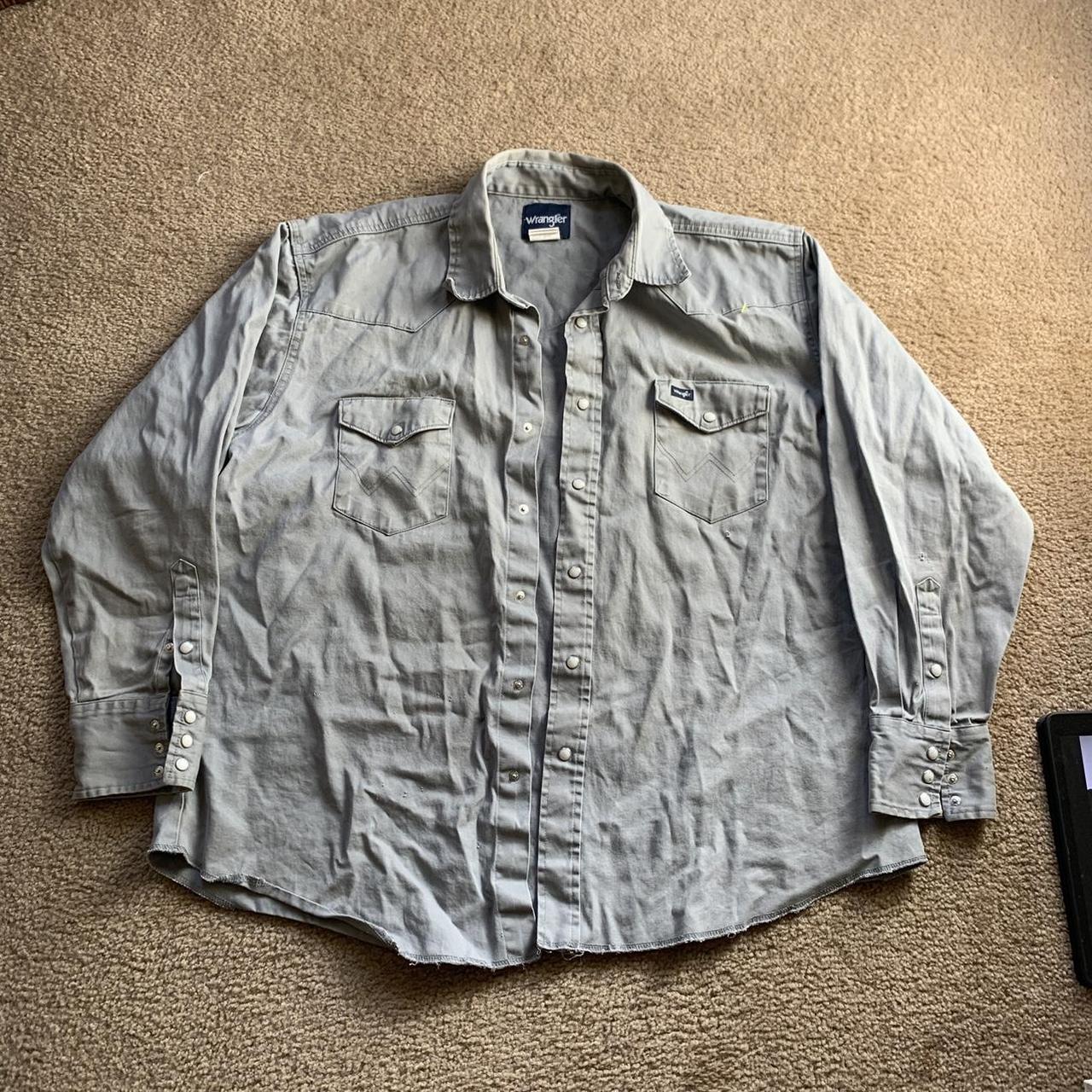 wrangler button up down long sleeve pocket tee work... - Depop