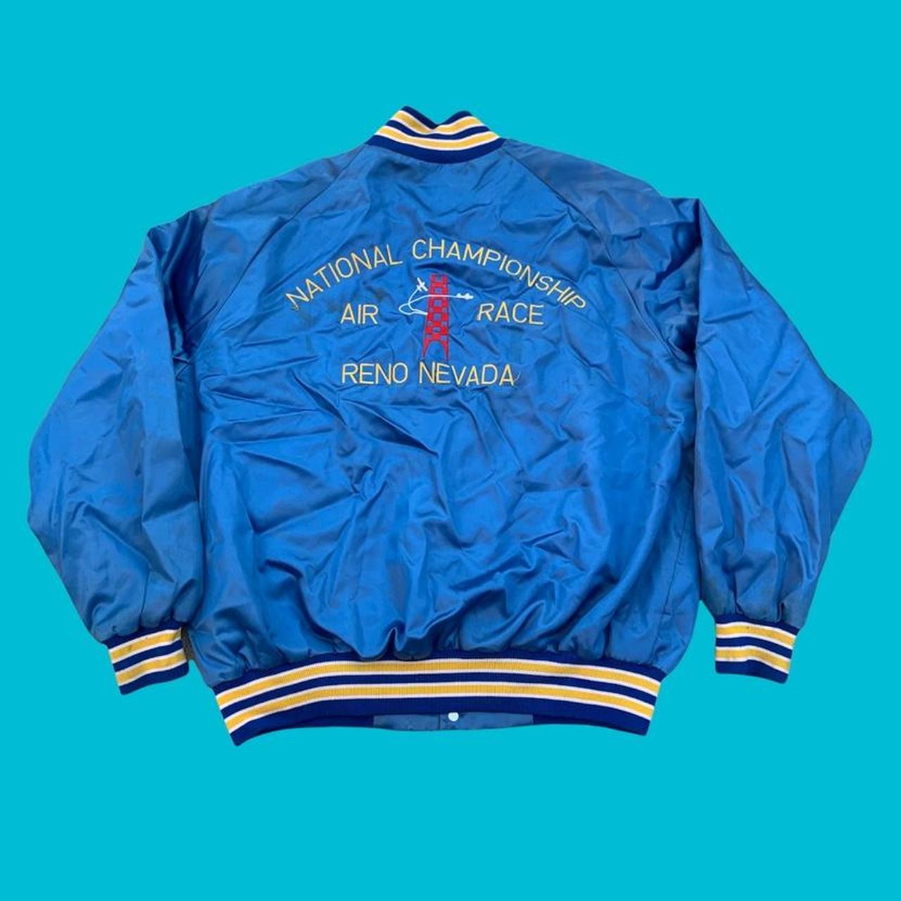 90s varsity letterman bomber jacket air race reno... - Depop