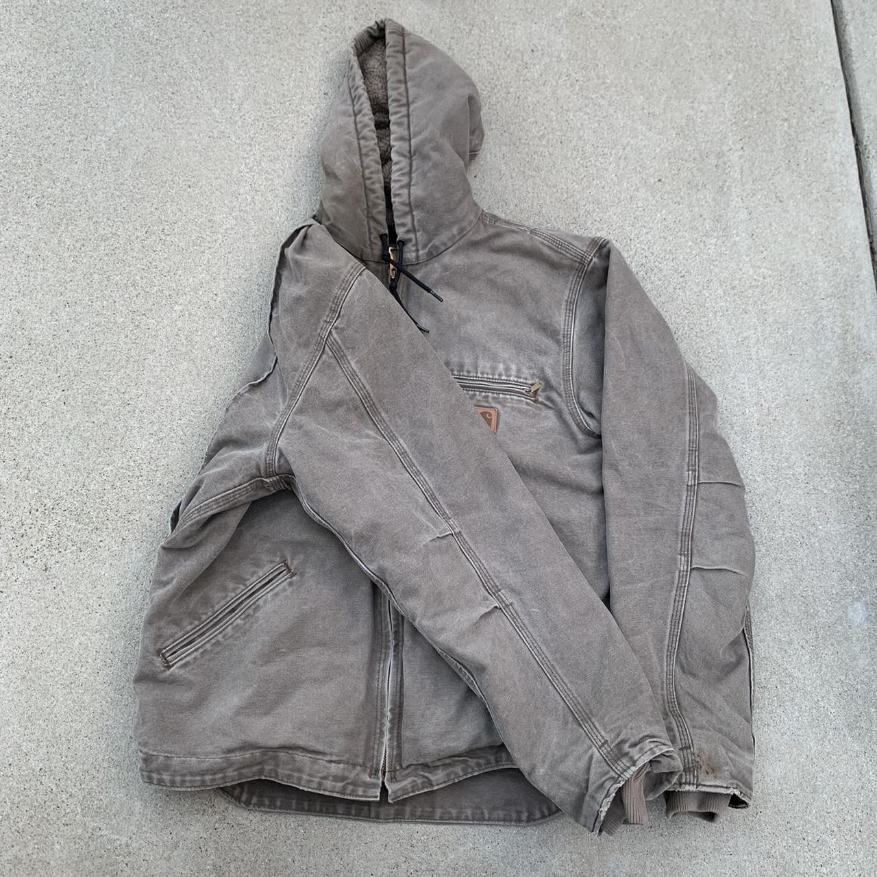 carhartt work jacket with hood super sick vintage... Depop