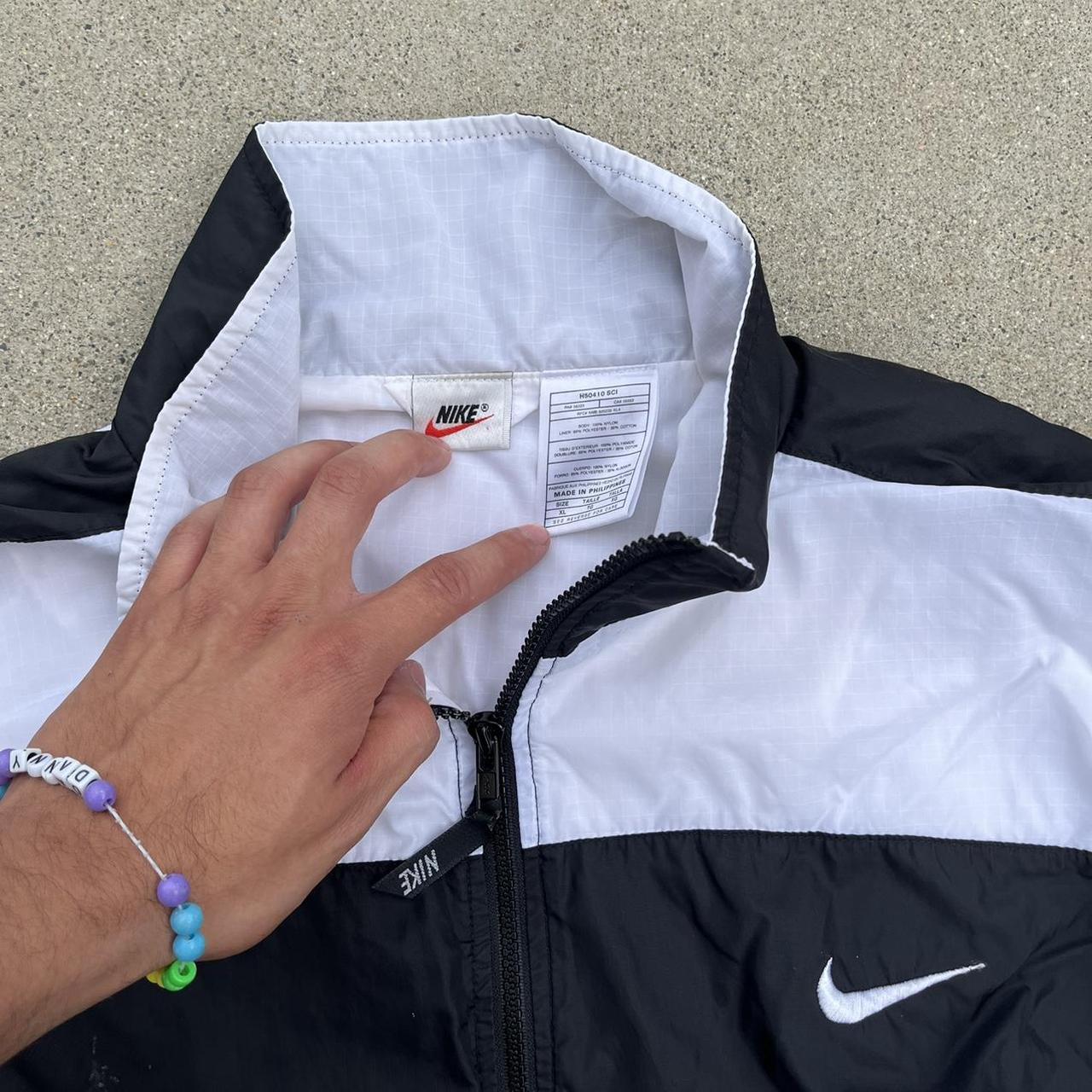 nike windbreaker track jacket 90s white bar red tag... Depop
