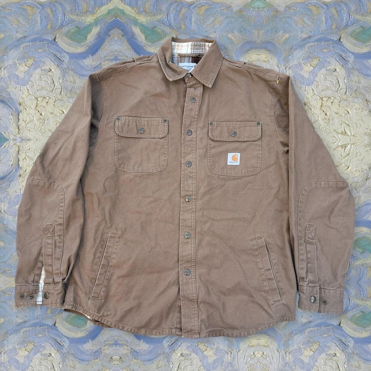 carhartt trench coat long sleeve button up pocket... - Depop