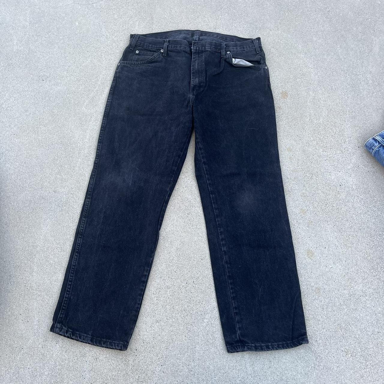 dickies jeans black denim loose fit distressed look... - Depop