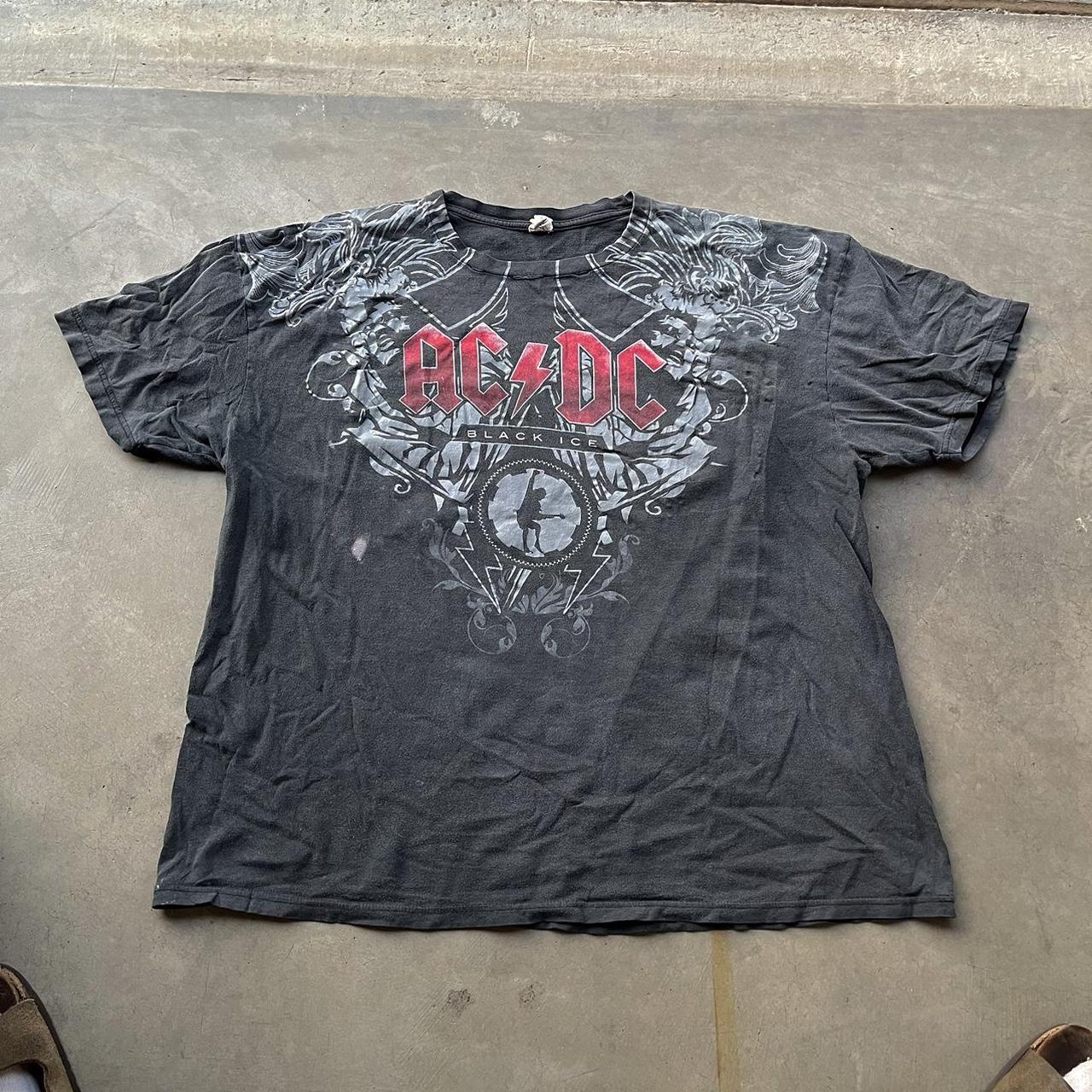 ac/dc black ice graphic tee mens 2x tour band merch... - Depop