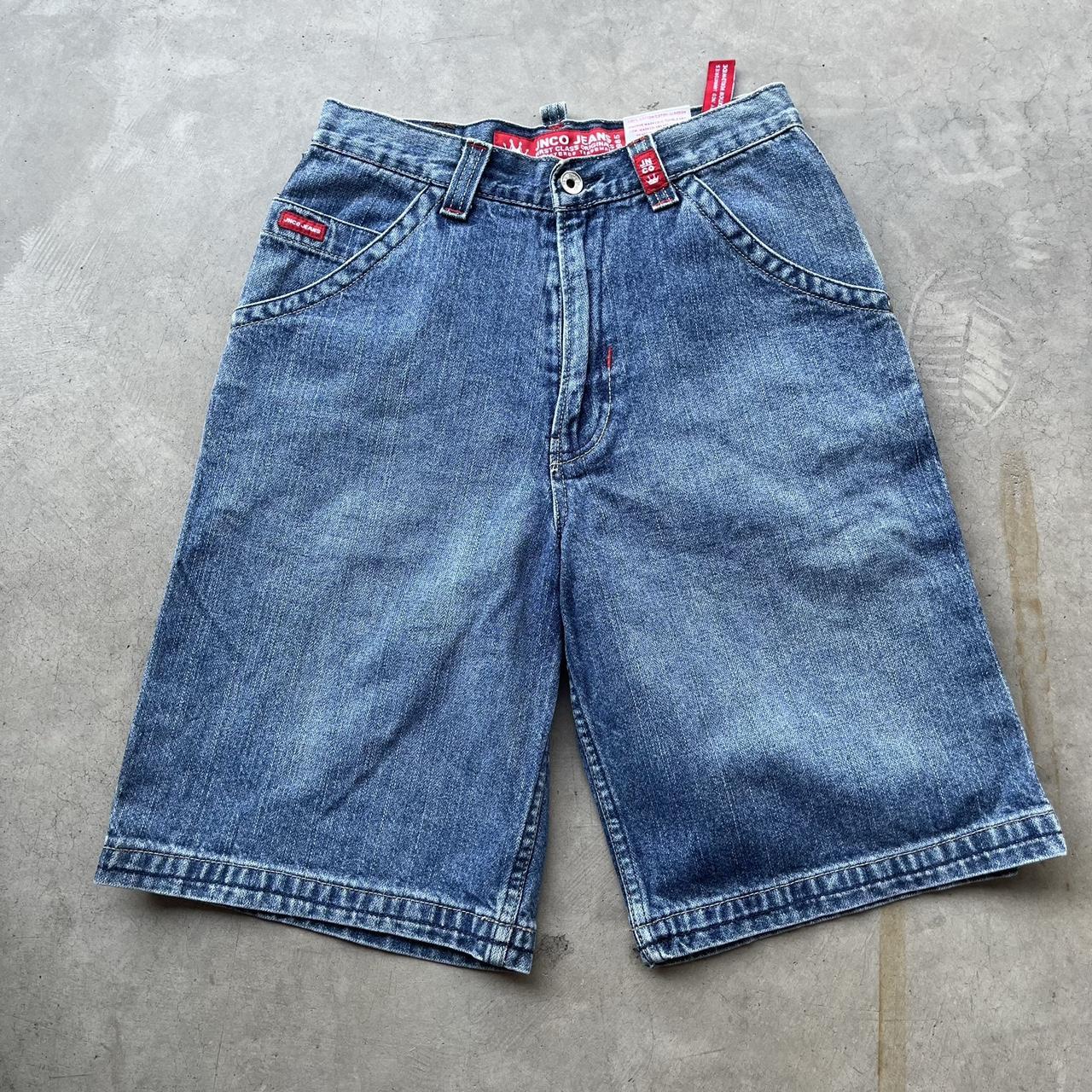 jnco jeans shorts beautiful denim with a light blue... - Depop