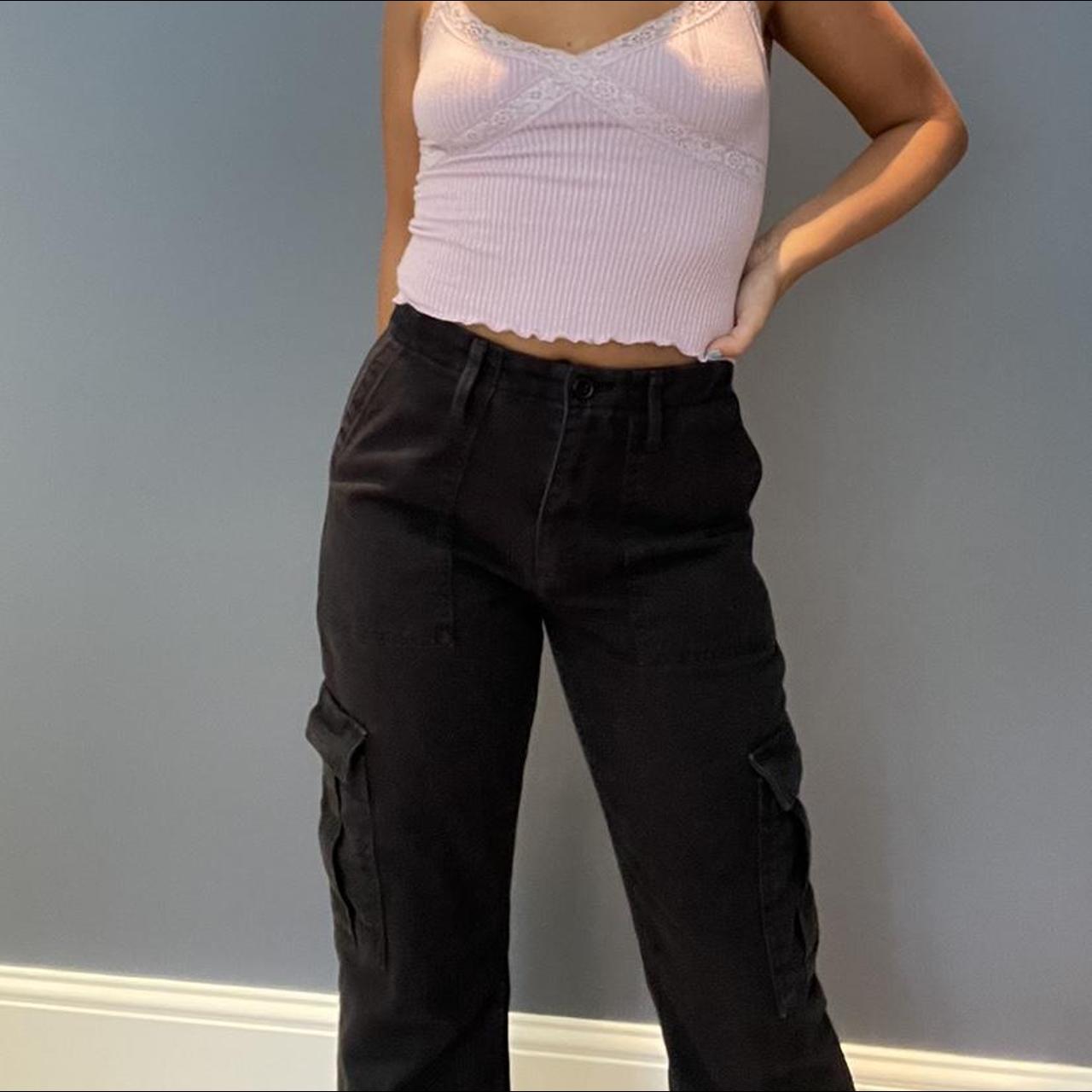 Black cargo trousers from urban outfitters. Waist - Depop