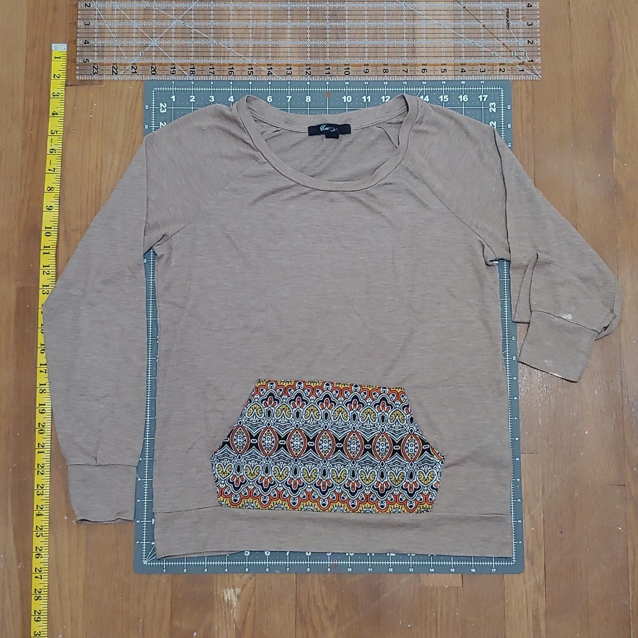 Revamped Taupe Long Sleeve with Patterned Pocket 🐮... - Depop