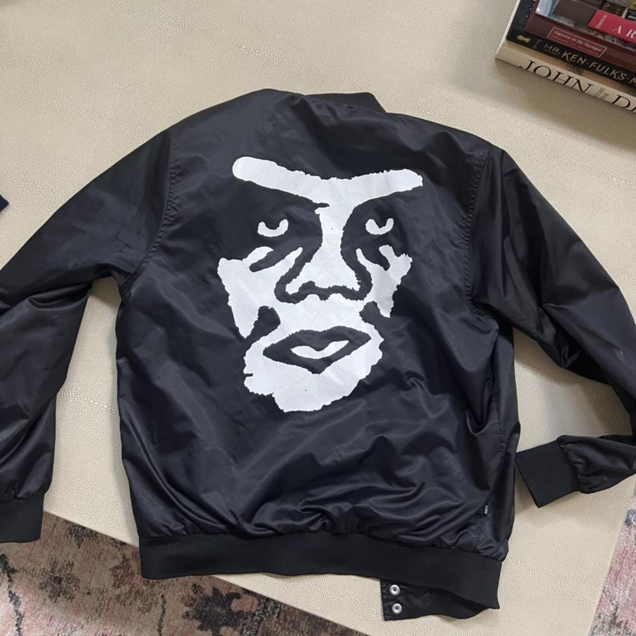 Black OBEY bomber jacket - Depop