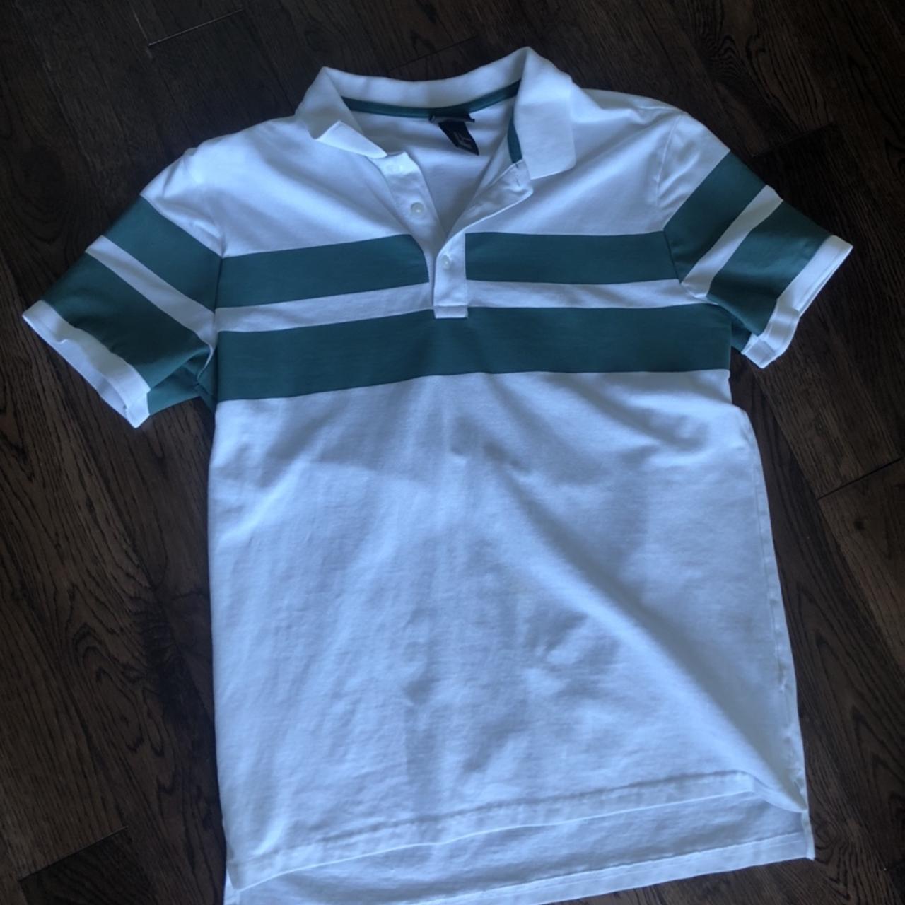 H&M Men's White and Green Poloshirts Depop