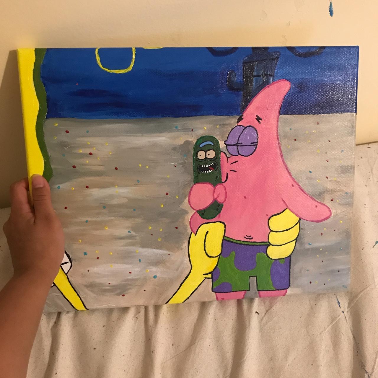 Patrick Star Kissing Pickle Rick - Hand painted... - Depop