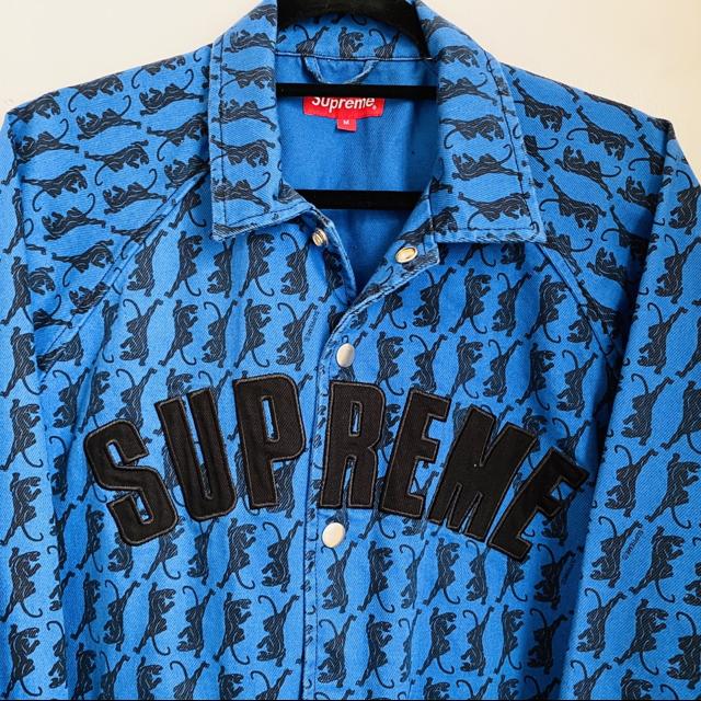 SUPREME Panther work jacket. Blue washed denim with... - Depop