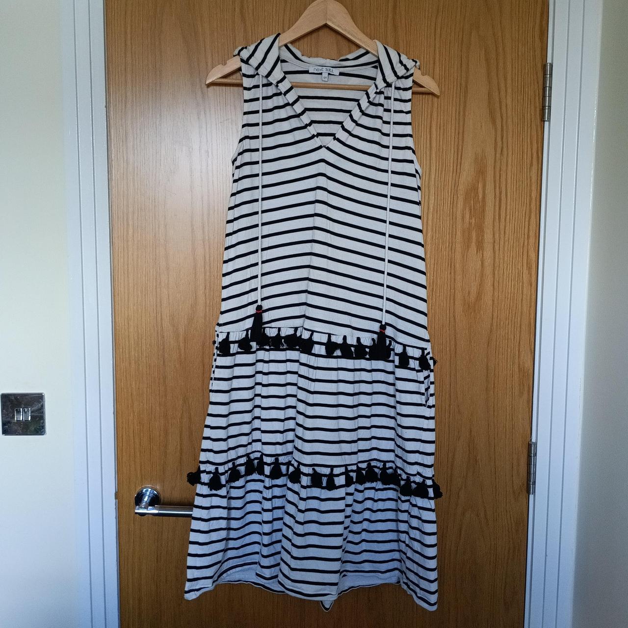 Striped Black and White Dress with Tassels and a... - Depop