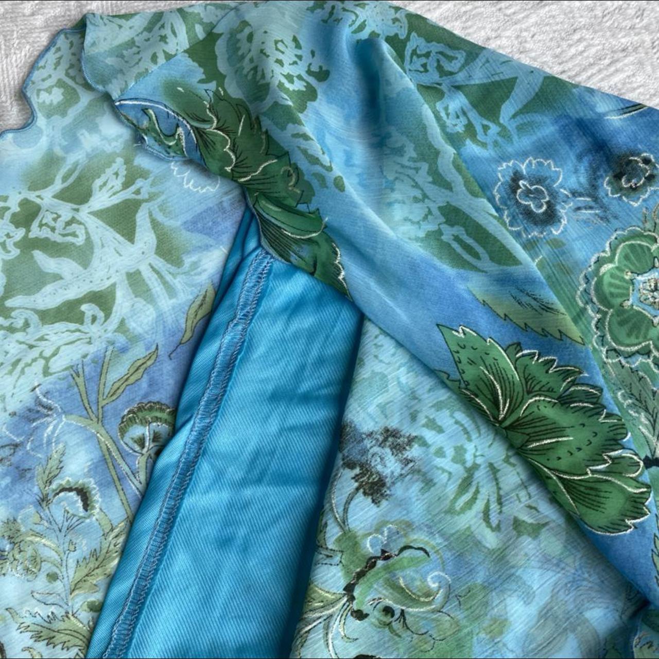 Unreal chiffon overlay midi skirt 🌺 blue and green... - Depop