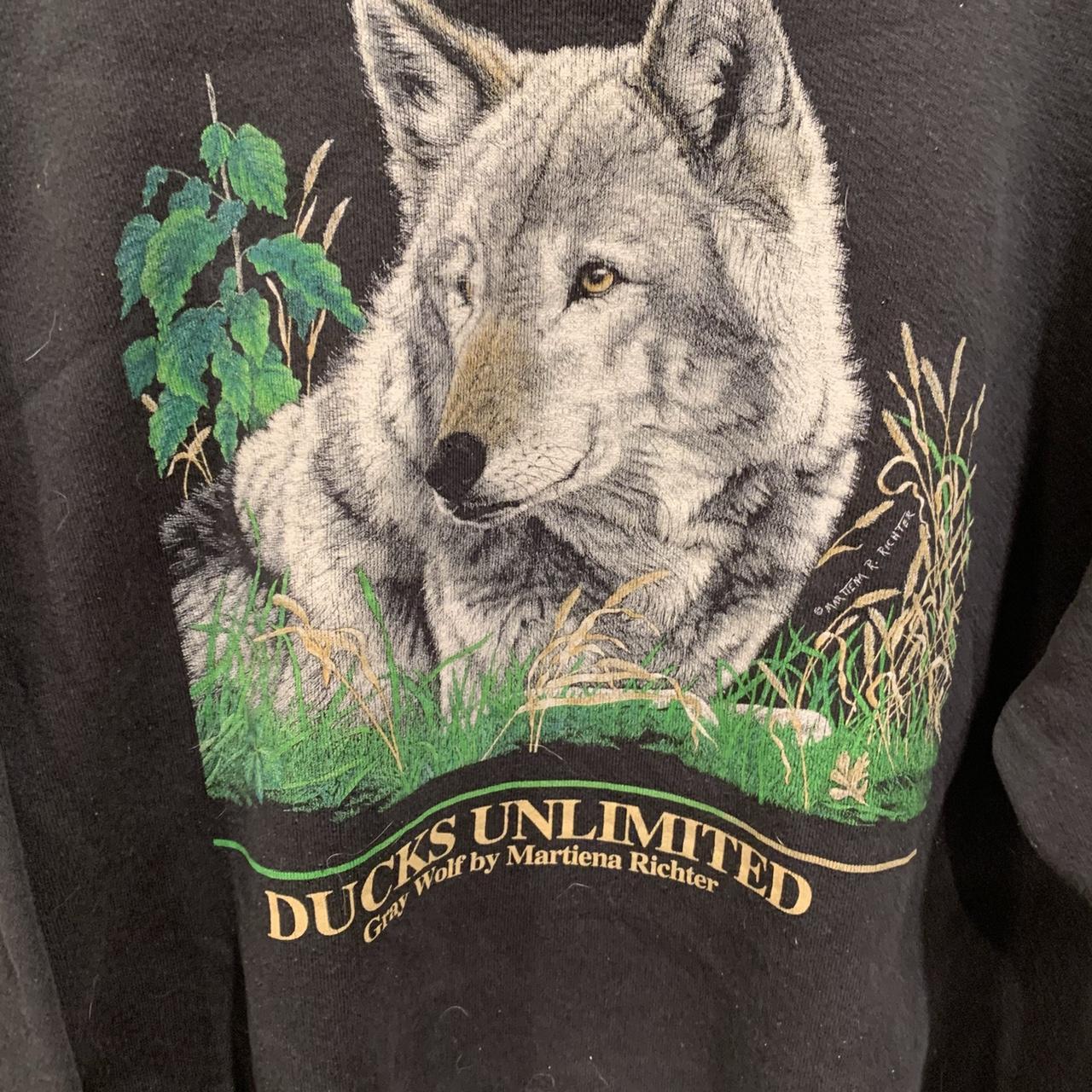 Vintage 90s Ducks Unlimited Wolf Animal Print... - Depop