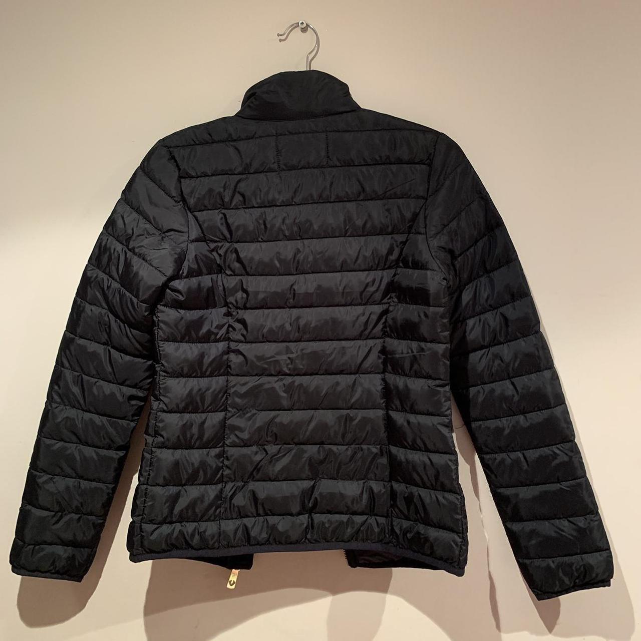 True Religion black slim puffer coat/jacket with zip... - Depop