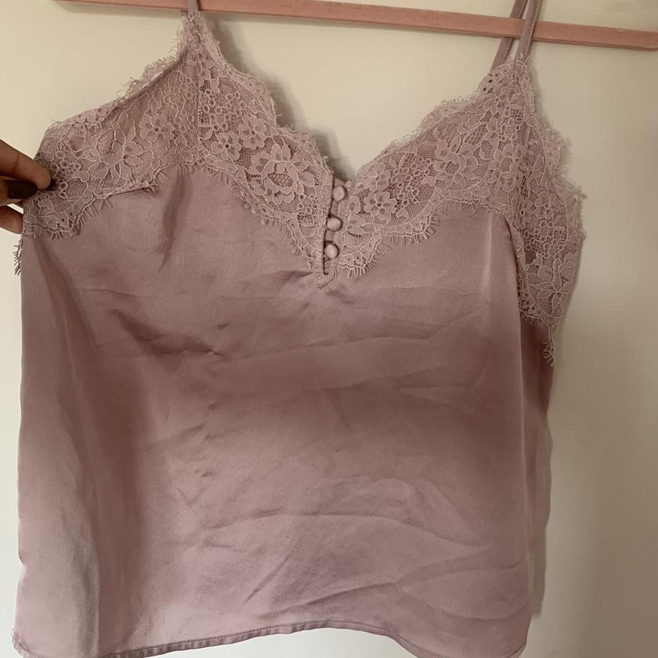 Abercrombie & Fitch A&F Women’s Pink Satin Lace Trim... - Depop