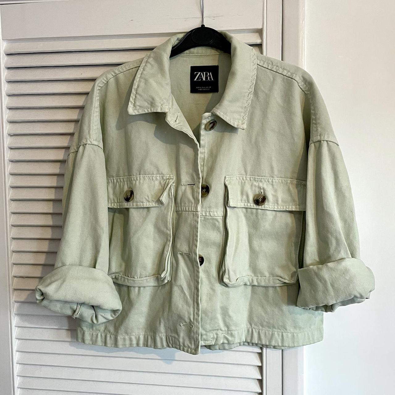 Super cute Zara mint green cropped denim jacket Depop