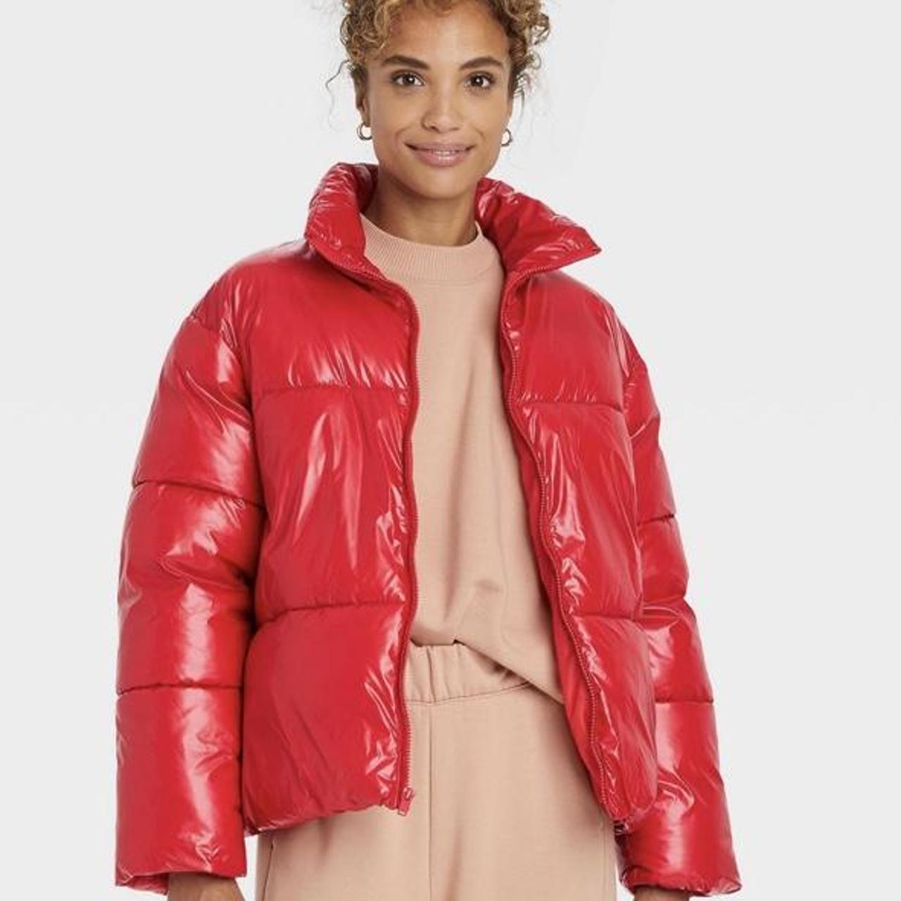 brand new red leather puffer jacket never worn. Depop