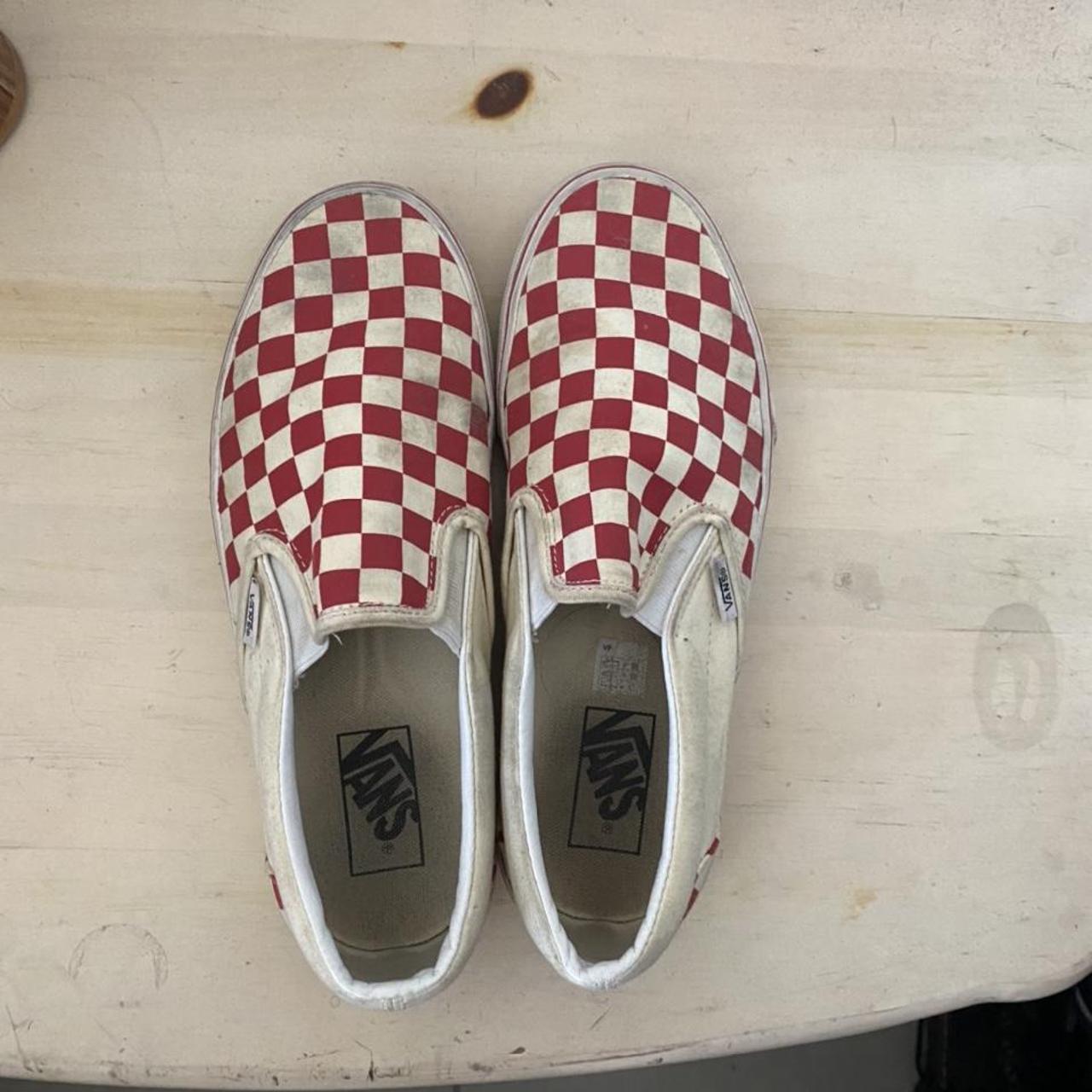 Red Checkered SlipOn Vans Mens 7.5 Womens 9 Depop