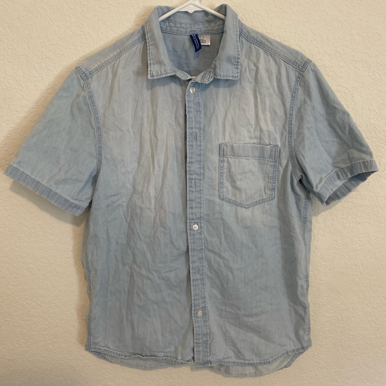 H&M Light Washed Button Up Size-Medium - Depop