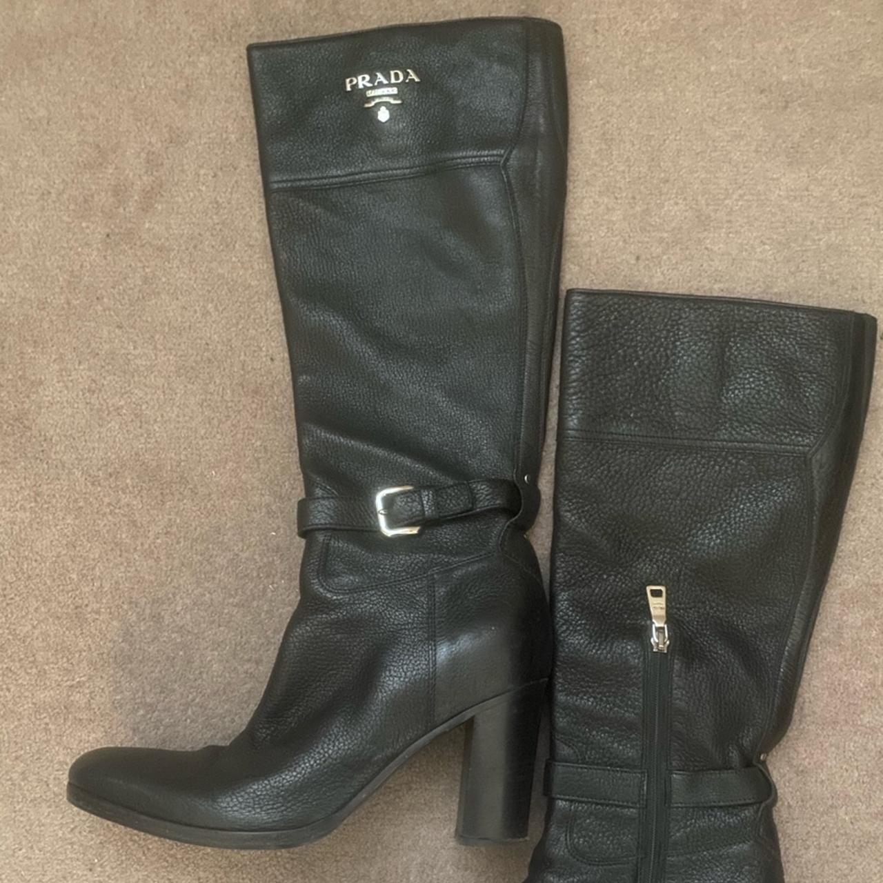 Black Leather Prada Heeled Boots #Prada #Boots - Depop