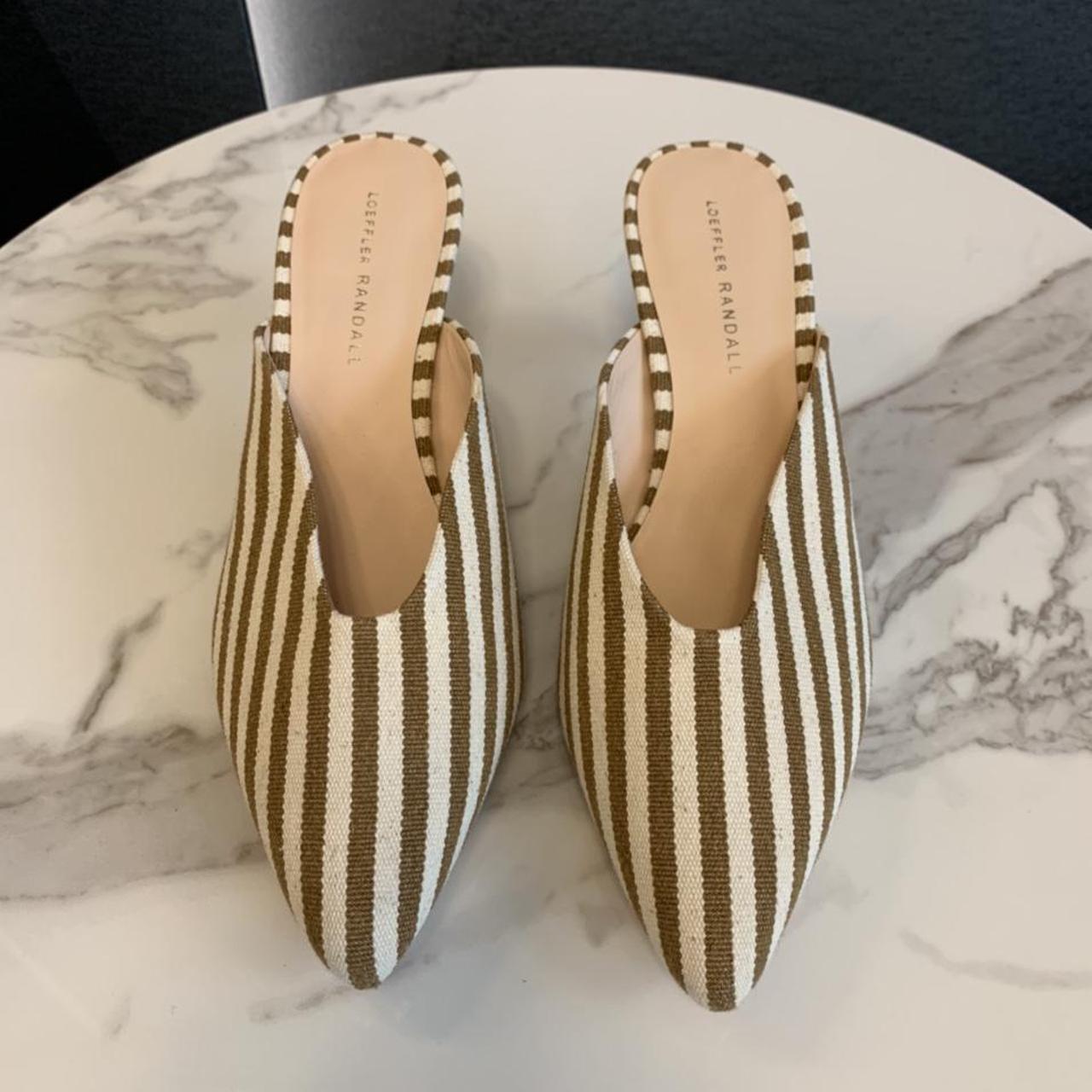 Loeffler Randal Pointed Toe Mule in Brown and White... - Depop