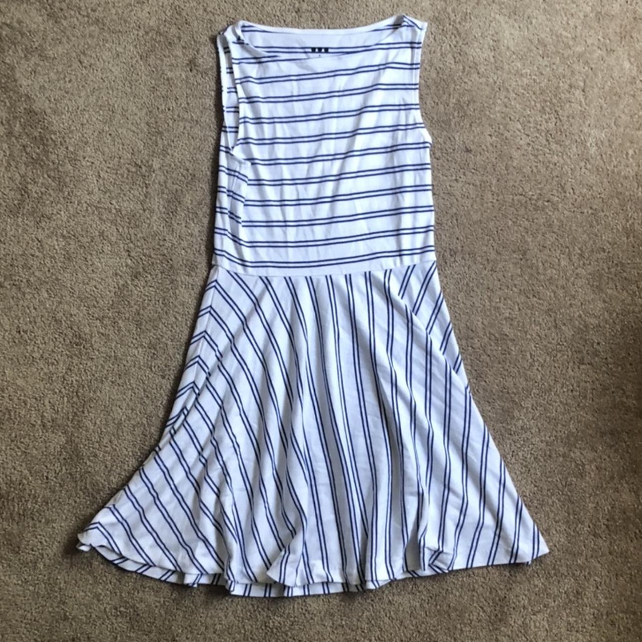 Three dot brand: white blue stripes cotton dress... - Depop