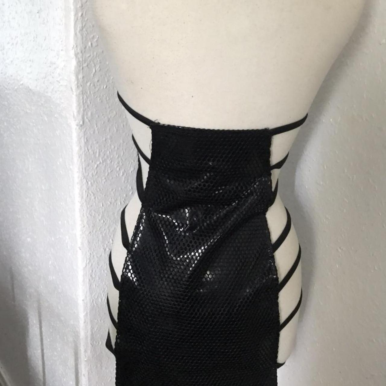 Black sheen pvc cut away mini dress Size S Brand... Depop