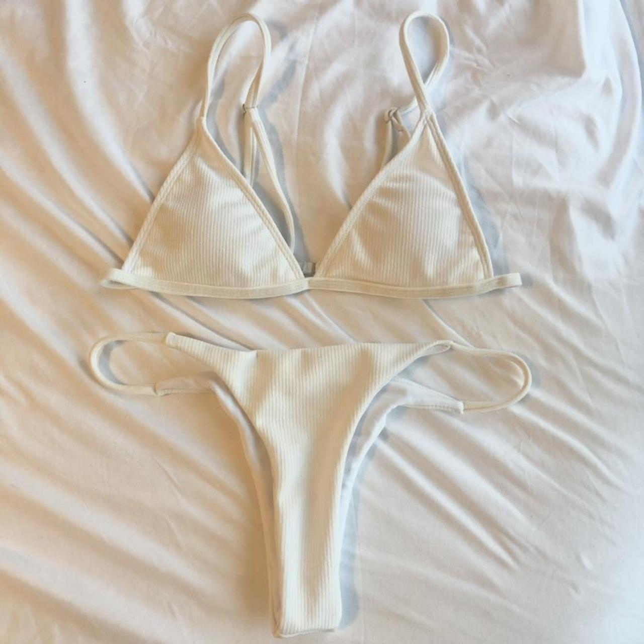 ☁️ DREAMY WHITE RIBBED CHEEKY BIKINI ☁️ Purchased but... - Depop